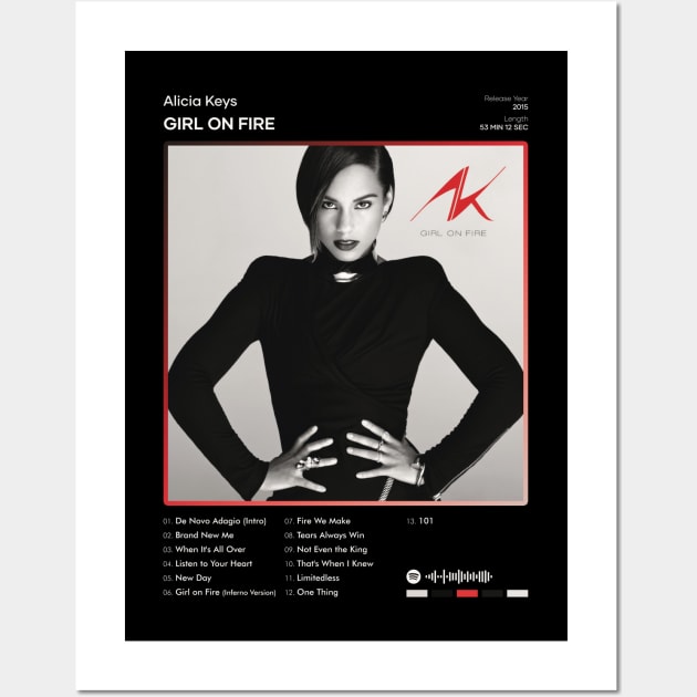 Alicia Keys - Girl On Fire Tracklist Album Wall Art by 80sRetro